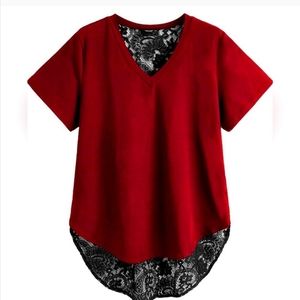 Sz 4XL Burgundy Black Lace Blouse Like New